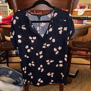 Ann Taylor Floral Navy Blouse